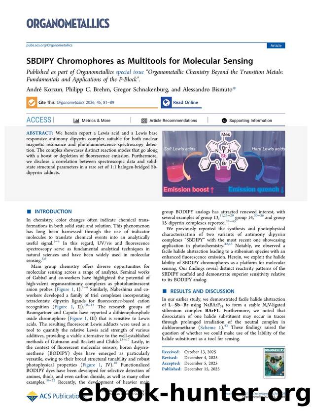 SBDIPY Chromophores as Multitools for Molecular Sensing by André Korzun Philipp C. Brehm Gregor Schnakenburg and Alessandro Bismuto