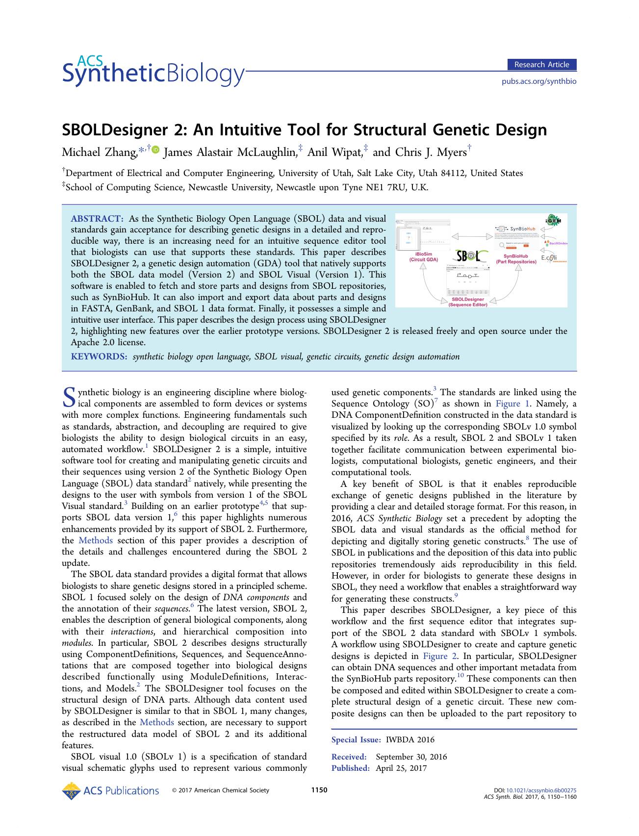 SBOLDesigner 2: An Intuitive Tool for Structural Genetic Design by Michael Zhang James Alastair McLaughlin Anil Wipat and Chris J. Myers