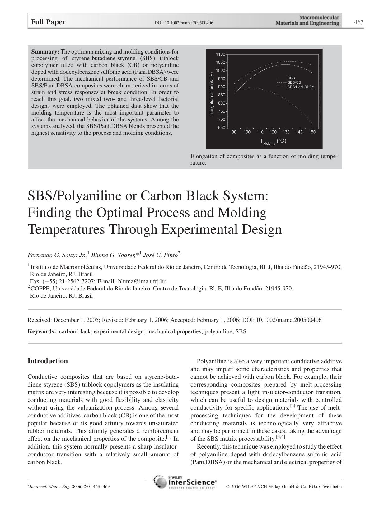 SBSPolyaniline or Carbon Black System: Finding the Optimal Process and Molding Temperatures Through Experimental Design by Unknown