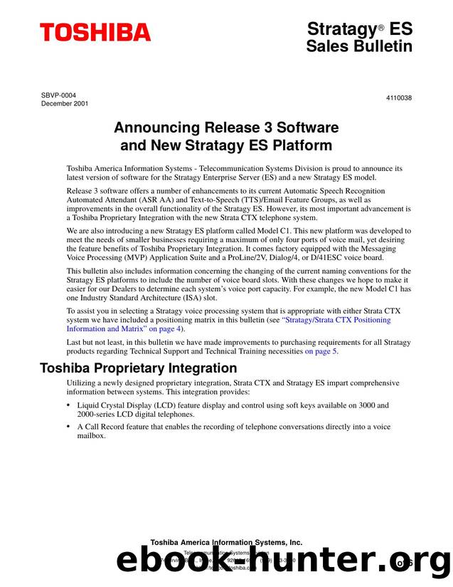 SBVP-0004: Announcing R3 Software and New Stratagy ES Platform by Toshiba TSD