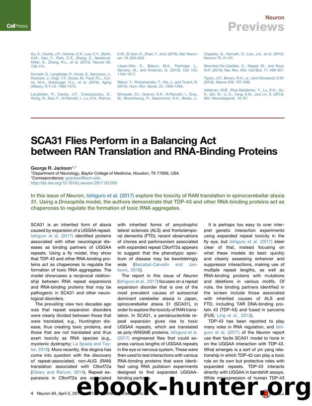 SCA31 Flies Perform in a Balancing Act between RAN Translation and RNA-Binding Proteins by George R. Jackson