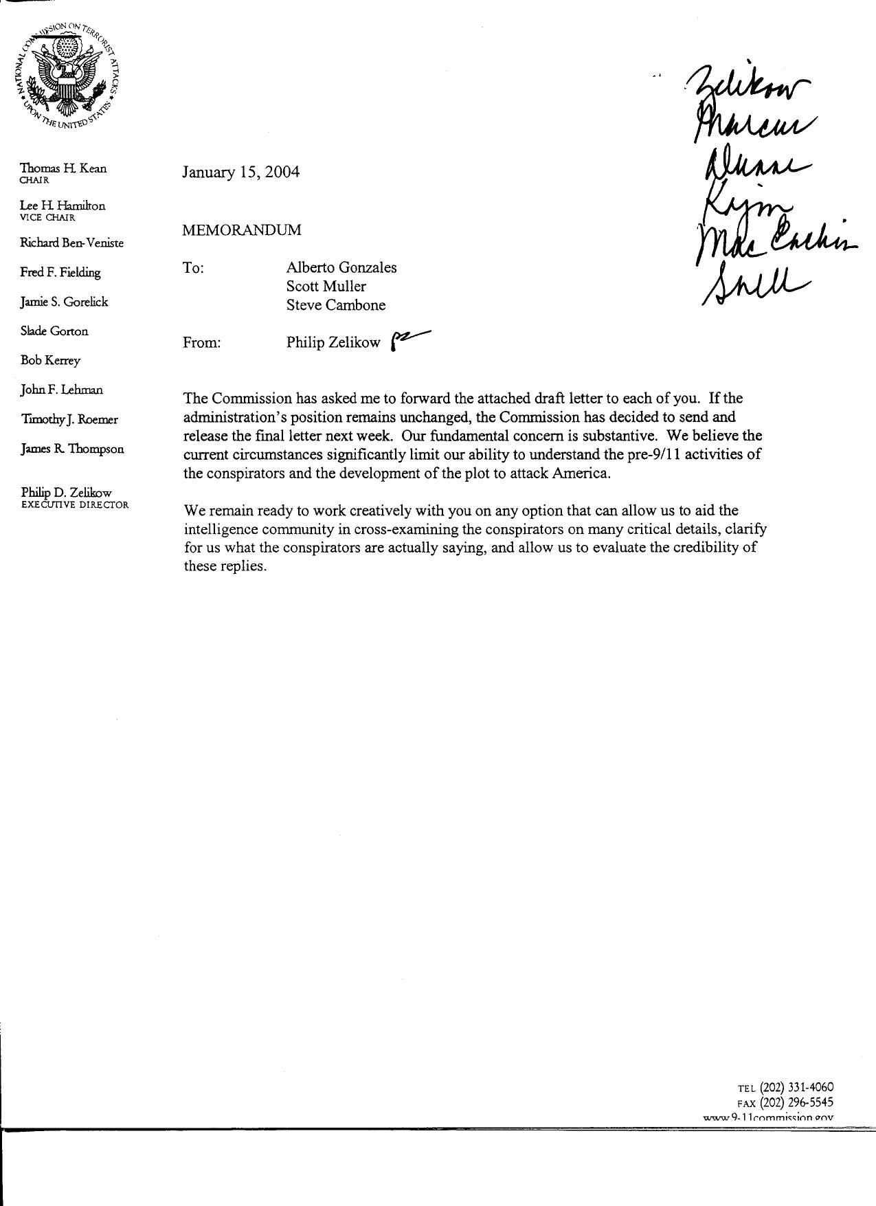 SD B5 White House 1 of 2 Fdr- Draft Letter to Tenet and Rumsfeld re Proposed Commission Interview of 7 Detainees Held in Secret Locations 439 by Unknown
