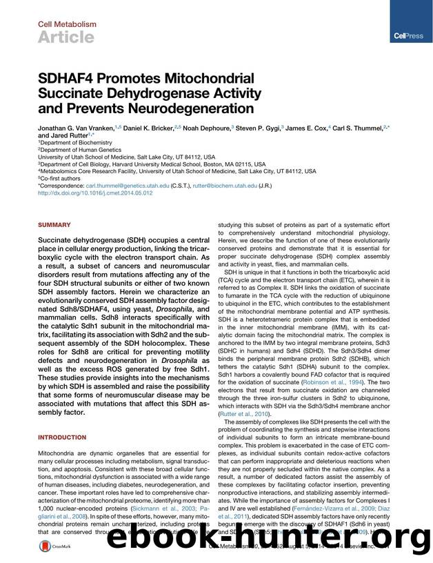 SDHAF4 Promotes Mitochondrial Succinate Dehydrogenase Activity and Prevents Neurodegeneration by unknow