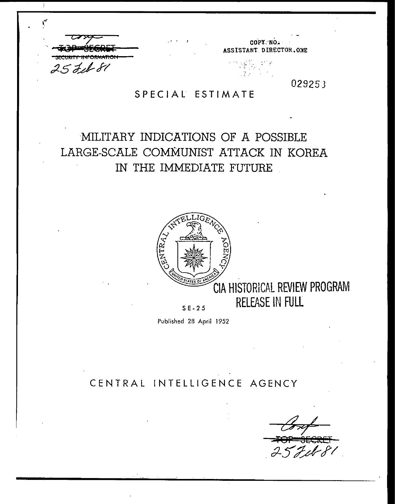 SE-25 Military Indications of a Possible Large-Scale Communist Attack in Korea in the Immediate Future by Unknown