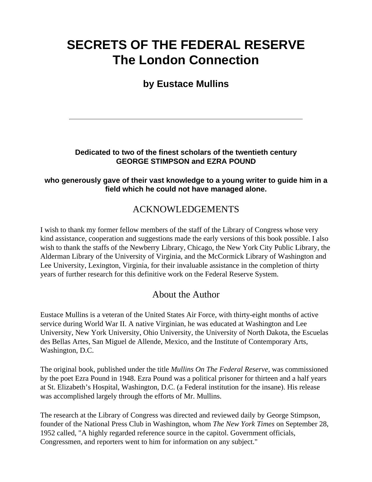 SECRETS OF THE FEDERAL RESERVE by The London Connection (1952)