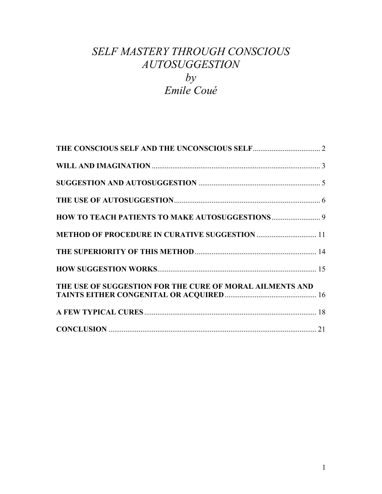 SELF MASTERY THROUGH CONSCIOUS AUTOSUGGESTION by Cannon