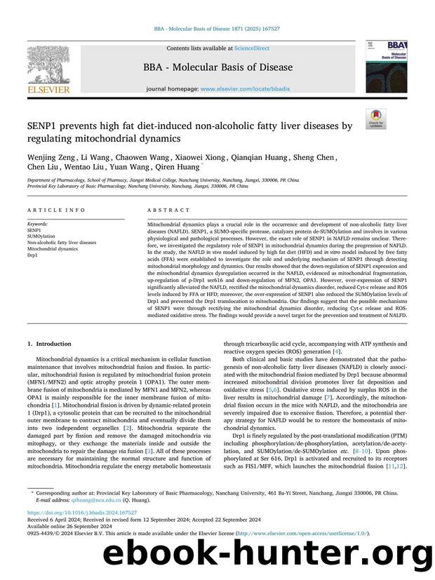 SENP1 prevents high fat diet-induced non-alcoholic fatty liver diseases by regulating mitochondrial dynamics by unknow