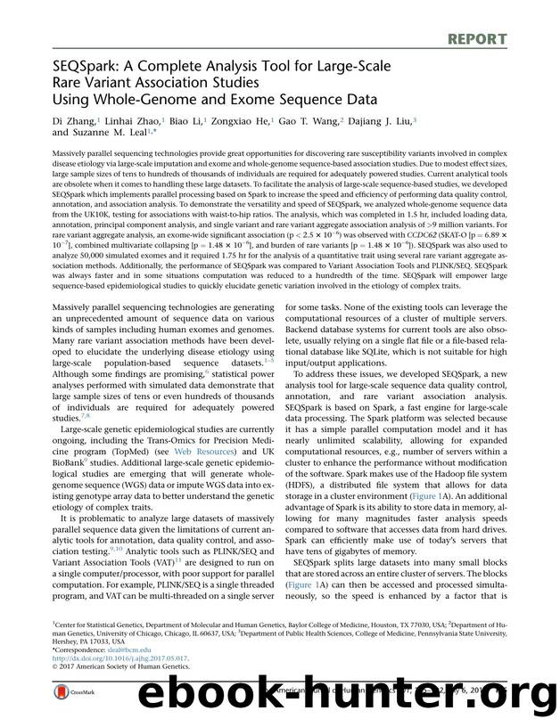 SEQSpark: A Complete Analysis Tool for Large-Scale Rare Variant Association Studies Using Whole-Genome and Exome Sequence Data by Di Zhang & Linhai Zhao & Biao Li & Zongxiao He & Gao T. Wang & Dajiang J. Liu & Suzanne M. Leal