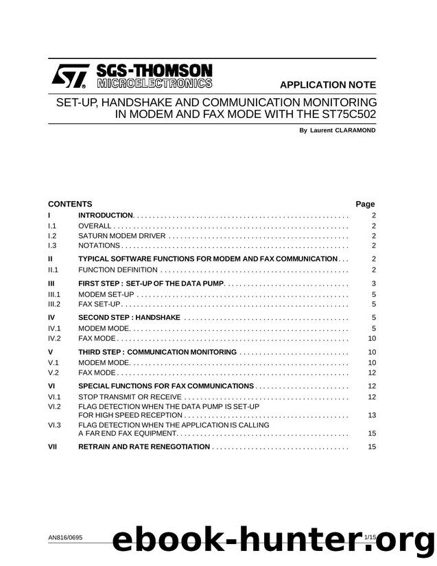 SET-UP,HANDSHAKE AND COMMUNICATION MONITORING IN MODEM AND FAX MODE WITH THE ST75C502 by SGS-THOMSON Microelectronics
