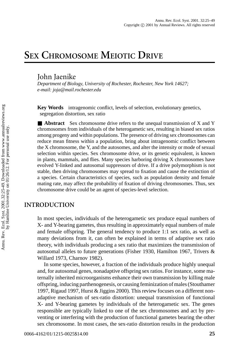 SEX CHROMOSOME MEIOTIC DRIVE by John Jaenike