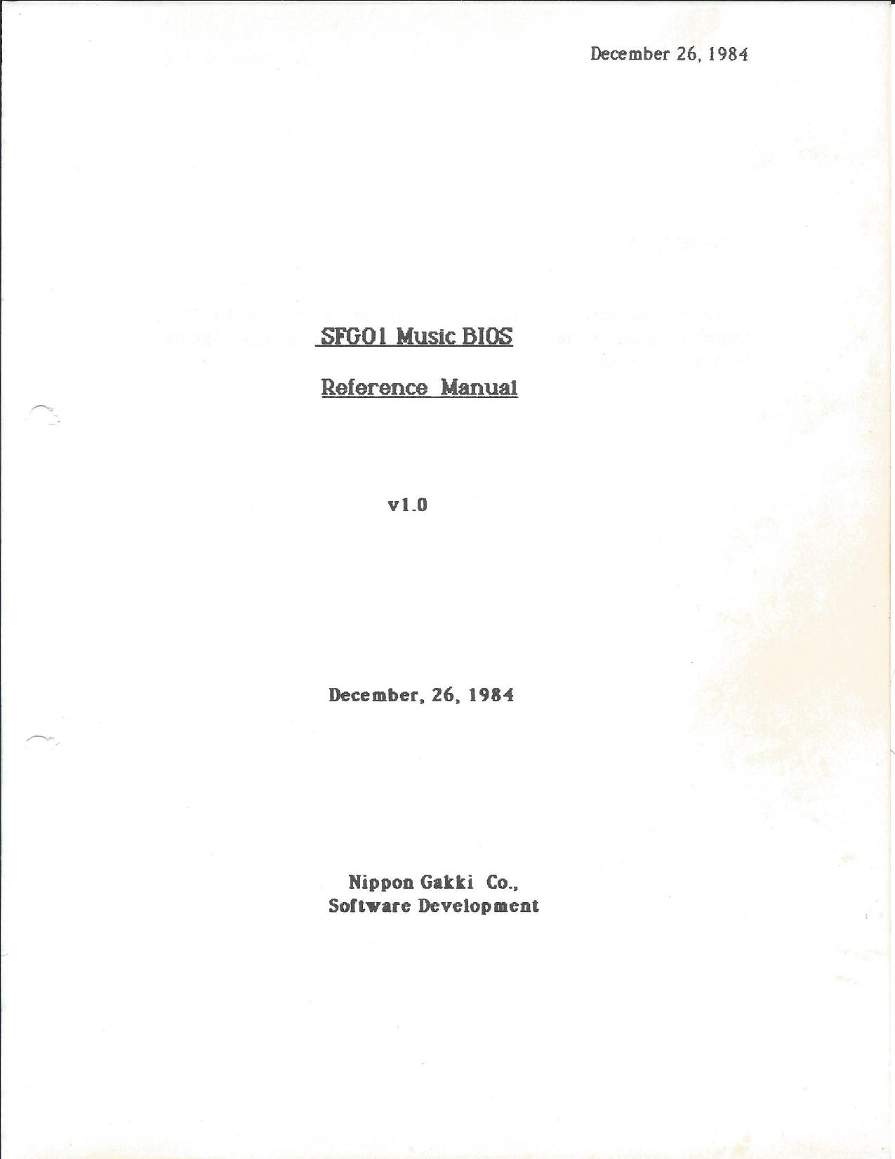 SFG01 Music BIOS Reference Manual by Unknown