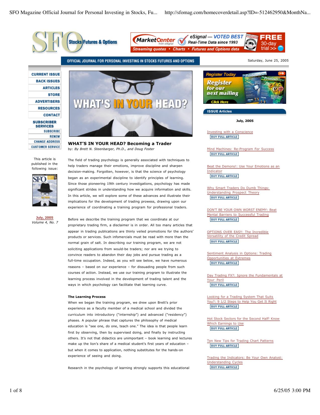 SFO Magazine Official Journal for Personal Investing in Stocks, Futures and Options by Michael Covel