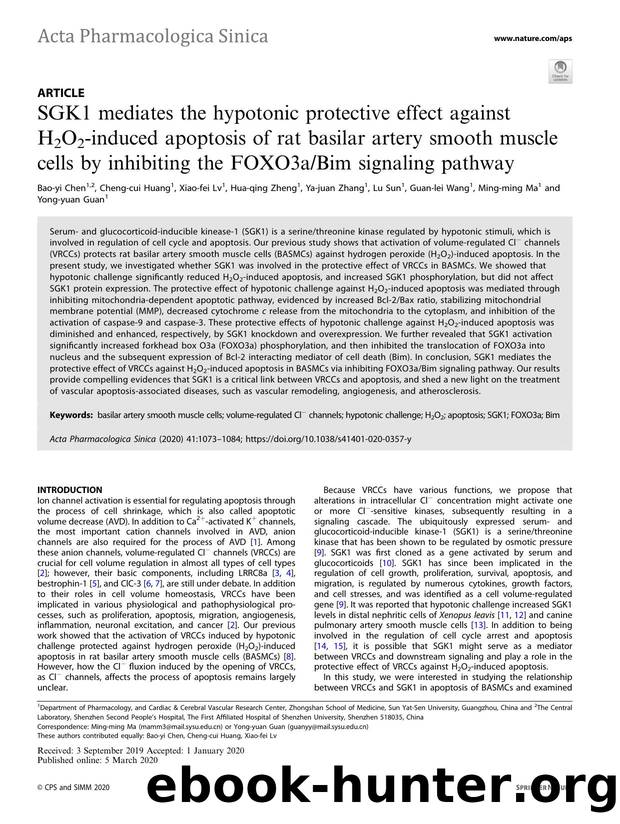 SGK1 mediates the hypotonic protective effect against H2O2-induced apoptosis of rat basilar artery smooth muscle cells by inhibiting the FOXO3aBim signaling pathway by unknow