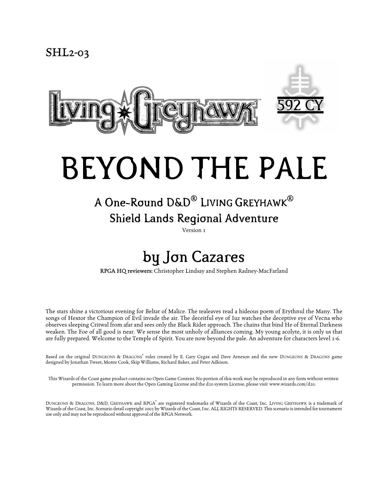 SHL2-03 Beyond the Pale by Unknown