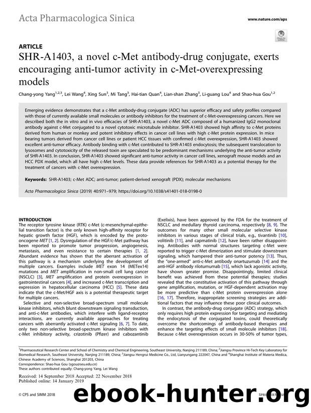 SHR-A1403, a novel c-Met antibody-drug conjugate, exerts encouraging anti-tumor activity in c-Met-overexpressing models by unknow