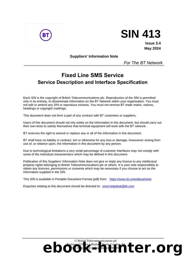 SIN 413 Issue 3.4 - Fixed Line SMS Service by BT