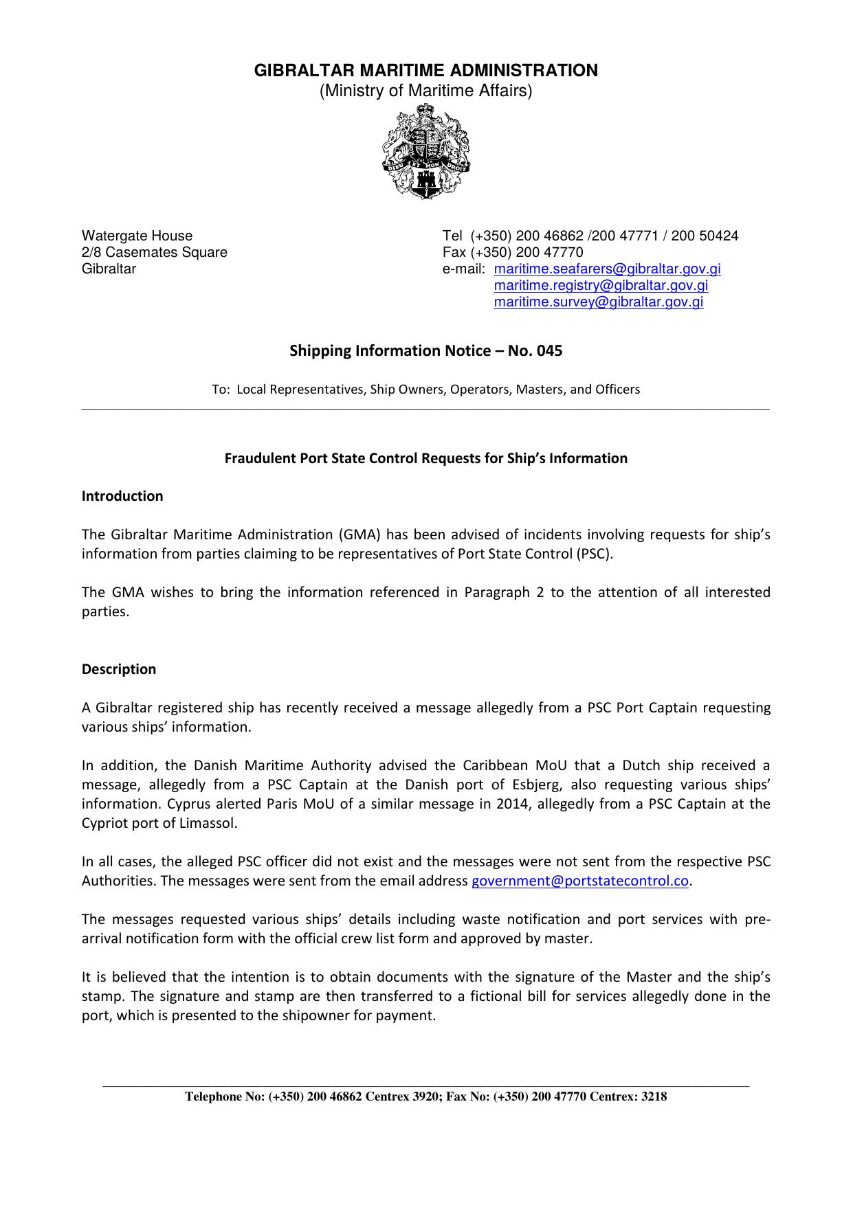 SIN-045-2015 by Maritime Administrator