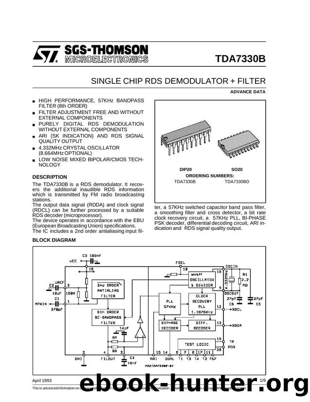 SINGLE CHIP RDS DEMODULATOR + FILTER by SGS-THOMSON Microelectronics