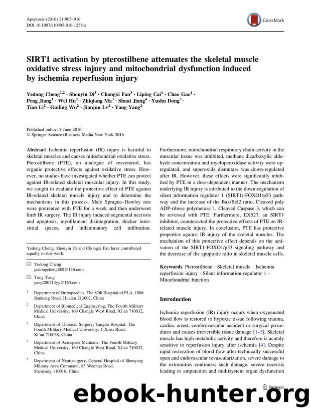 SIRT1 activation by pterostilbene attenuates the skeletal muscle oxidative stress injury and mitochondrial dysfunction induced by ischemia reperfusion injury by unknow