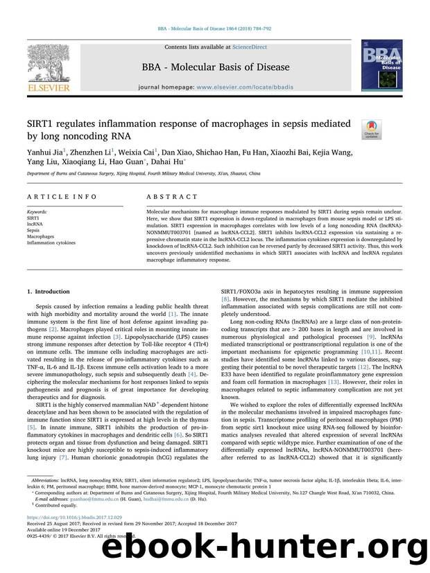 SIRT1 regulates inflammation response of macrophages in sepsis mediated by long noncoding RNA by unknow