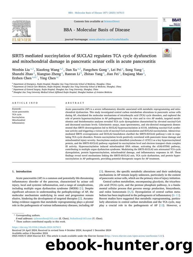 SIRT5 mediated succinylation of SUCLA2 regulates TCA cycle dysfunction and mitochondrial damage in pancreatic acinar cells in acute pancreatitis by unknow