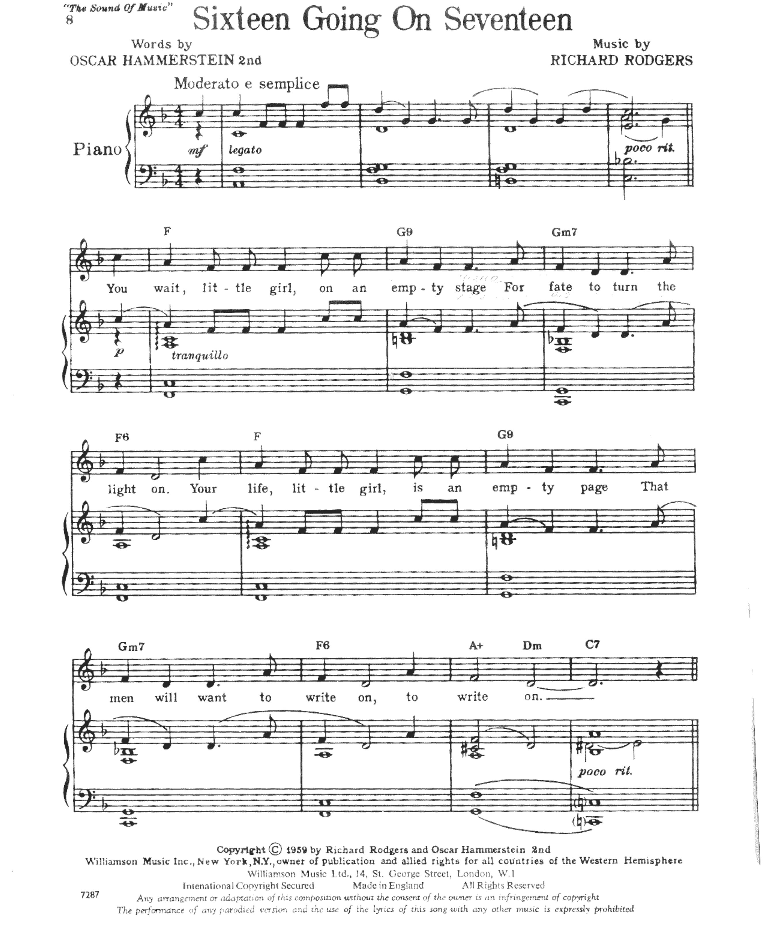 SIXTEEN going on seventeen (Richard Rodgers) by Unknown