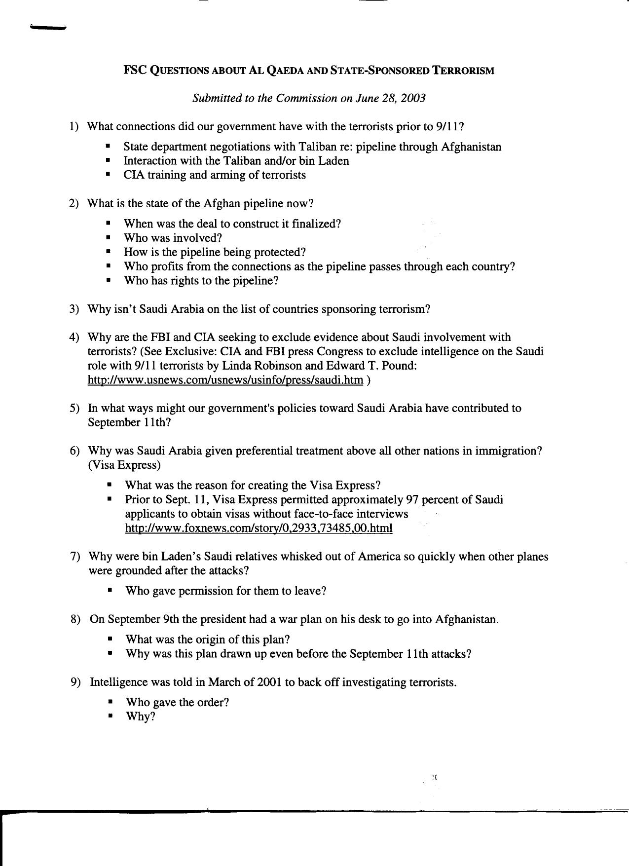 SK B1 Family Liaison Fdr- 6-28-03 FSC Questions About Al Qaeda and State-Sponsored Terrorism 539 by Unknown