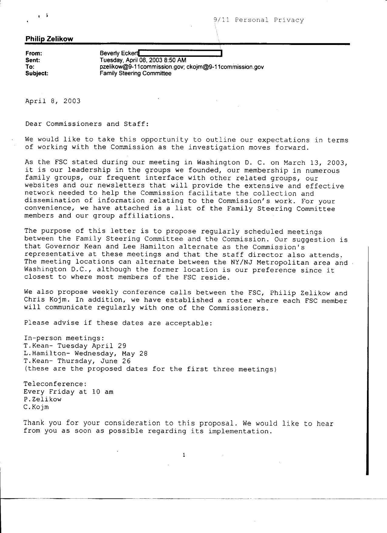 SK B1 Family Liaison Fdr- Email from Beverly Eckert re Family Steering Committee 531 by Unknown