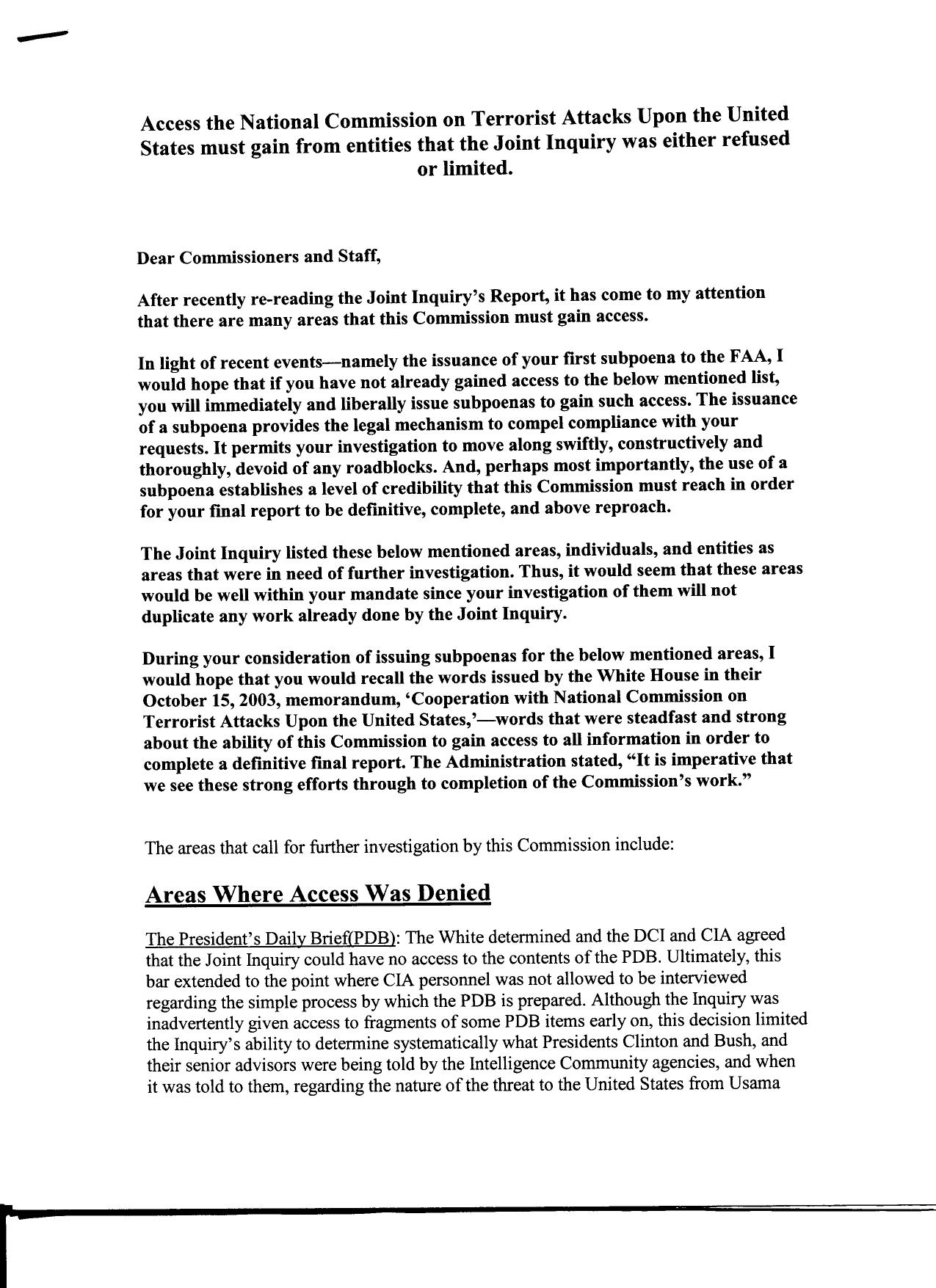 SK B1 Family Liaison Fdr- Undated Unsigned Letter re Access Needed Refused to Joint Inquiry 537 by Unknown