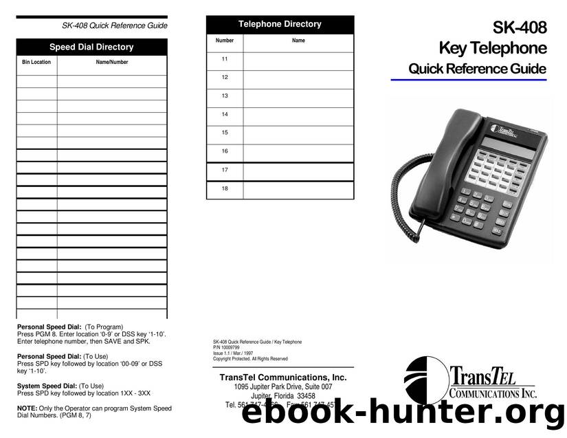 SK-408 Keyset Quick Reference Guide by Unknown