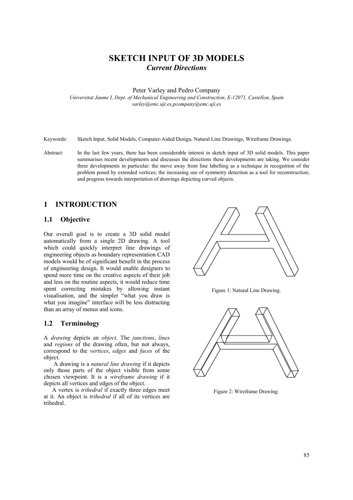 SKETCH INPUT OF 3D MODELS - Current Directions by Peter Varley & Pedro Company