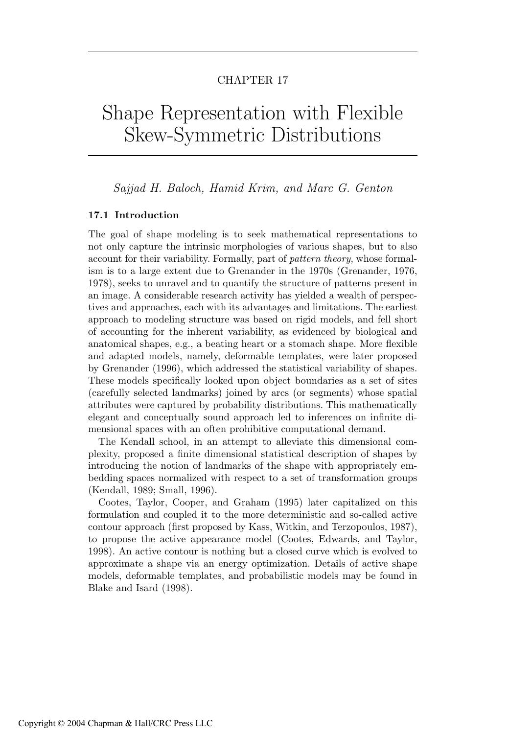 SKEW-ELLIPTICAL DISTRIBUTIONS AND THEIR APPLICATIONS: A JOURNEY BEYOND NORMALITY by Baloch Sajjad H. Krim Hamid and Marc G. Genton