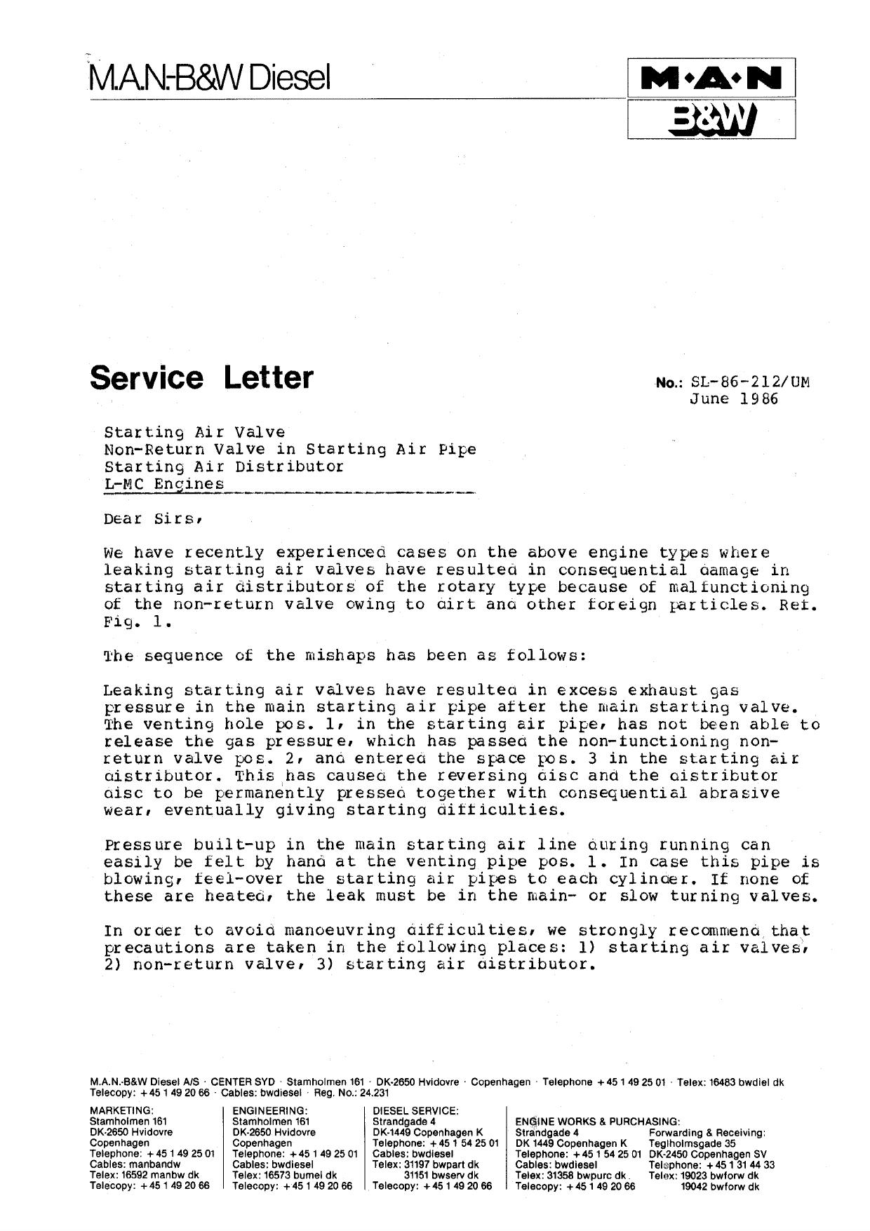 SL1986-212 Starting Air Valve Non-Return Valve in Starting Air Pipe Starting Air Distributor L-MC Engines by Unknown