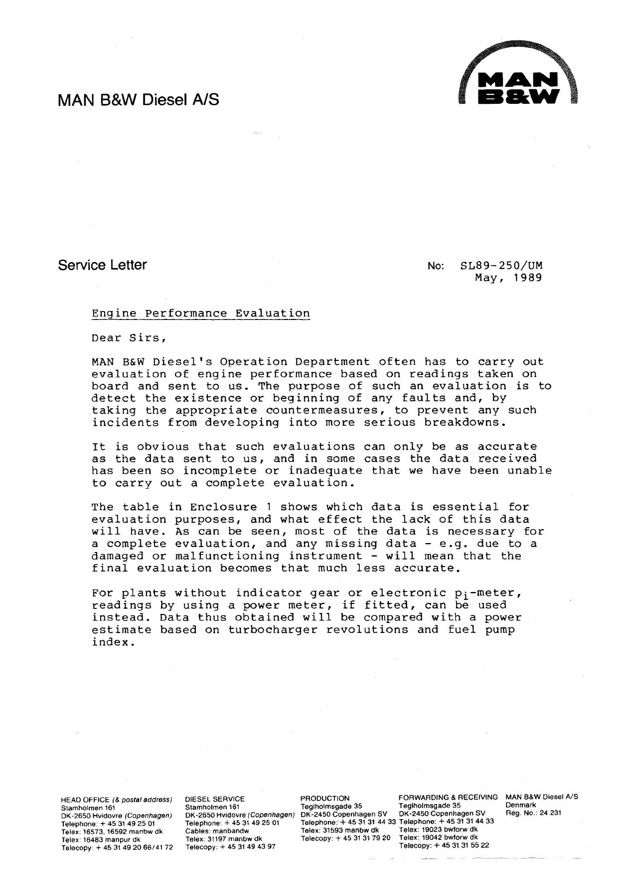 SL1989-250 Engine Performance Evaluation by Unknown