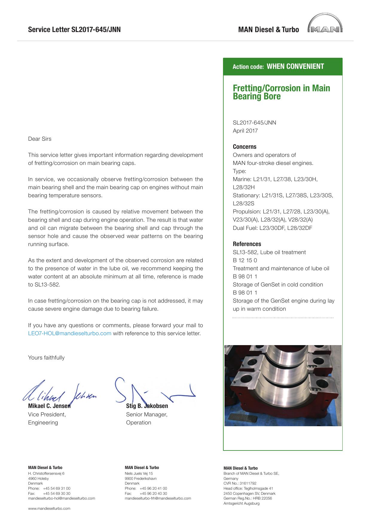 SL2017-645: FrettingCorrosion in main bearing bore by MAN Diesel && Turbo