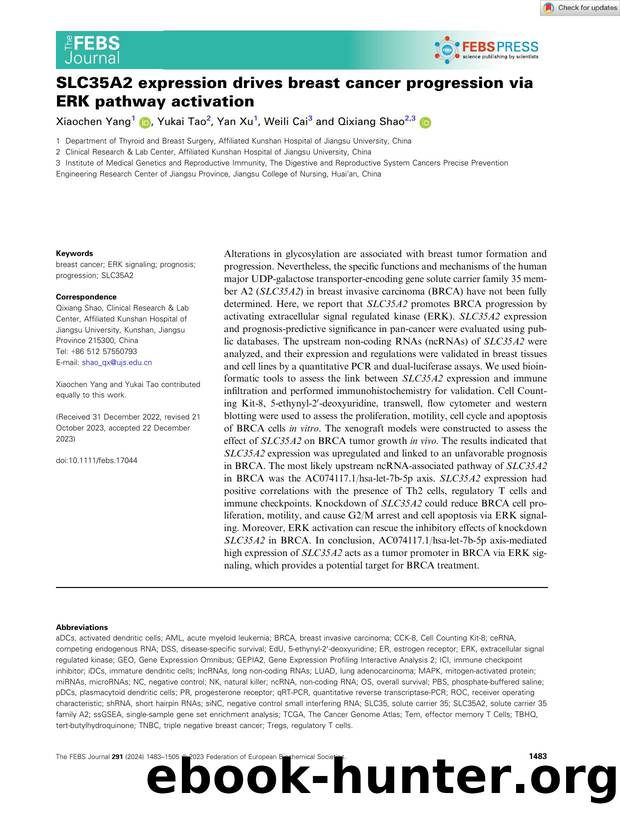 SLC35A2 expression drives breast cancer progression via ERK pathway activation by Unknown