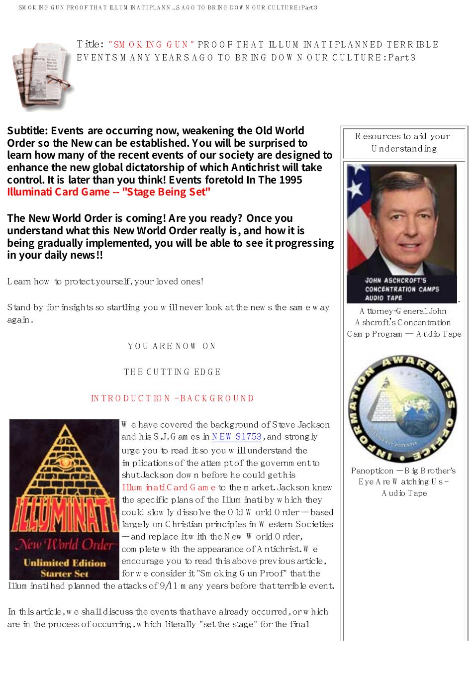 SMOKING GUN PROOF THAT ILLUMINATI PLANNED TERRIBLE EVENTS MANY YEARS AGO TO BRING DOWN OUR CULTURE: Part 3 by pdf