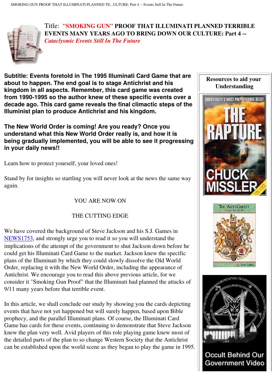SMOKING GUN PROOF THAT ILLUMINATI PLANNED TERRIBLE EVENTS MANY YEARS AGO TO BRING DOWN OUR CULTURE: Part 4 -- Events Still In The Future by pdf