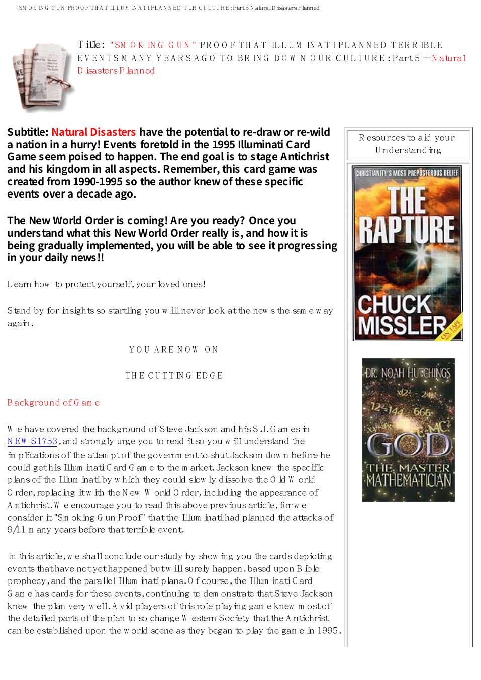 SMOKING GUN PROOF THAT ILLUMINATI PLANNED TERRIBLE EVENTS MANY YEARS AGO TO BRING DOWN OUR CULTURE: Part 5 Natural Disasters Planned by pdf