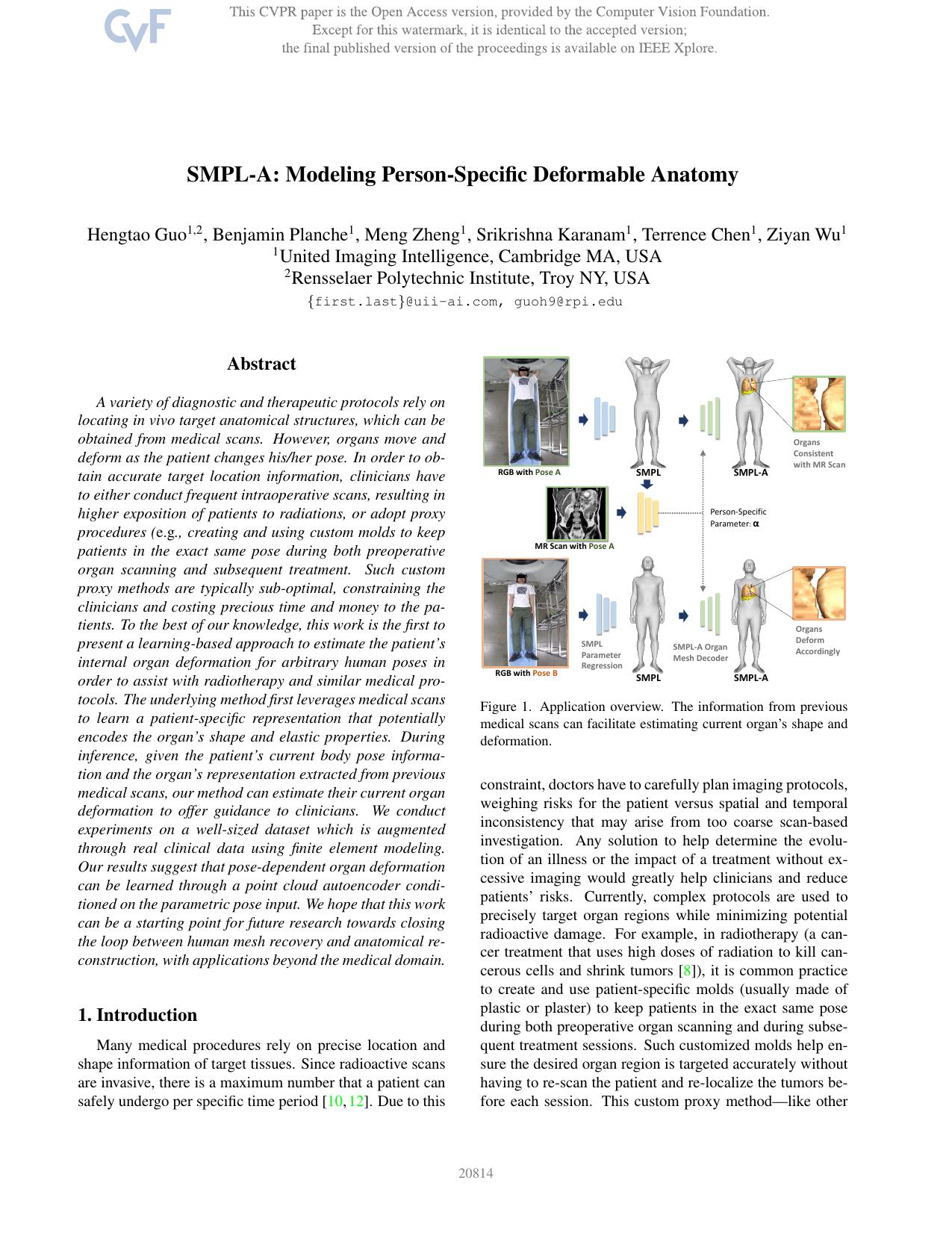 SMPL-A: Modeling Person-Specific Deformable Anatomy by Hengtao Guo & Benjamin Planche & Meng Zheng & Srikrishna Karanam & Terrence Chen & Ziyan Wu
