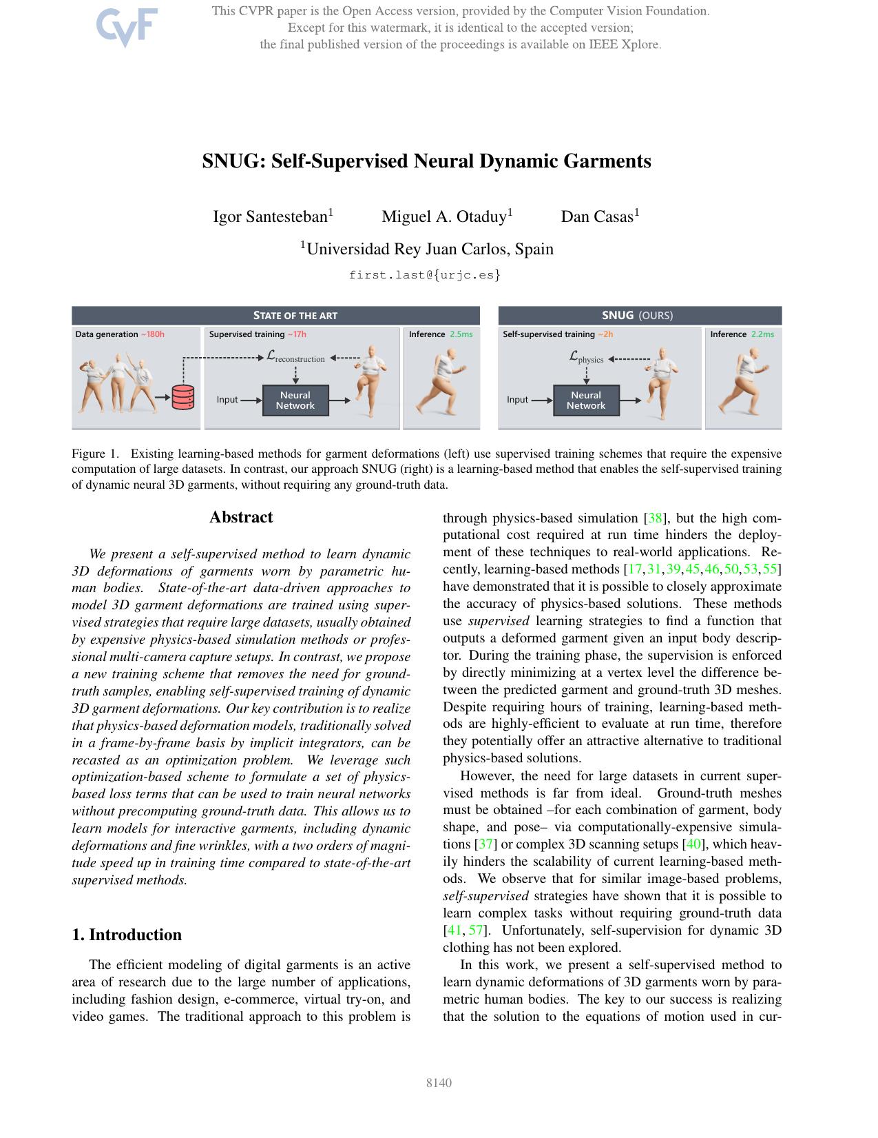 SNUG: Self-Supervised Neural Dynamic Garments by Igor Santesteban & Miguel A. Otaduy & Dan Casas