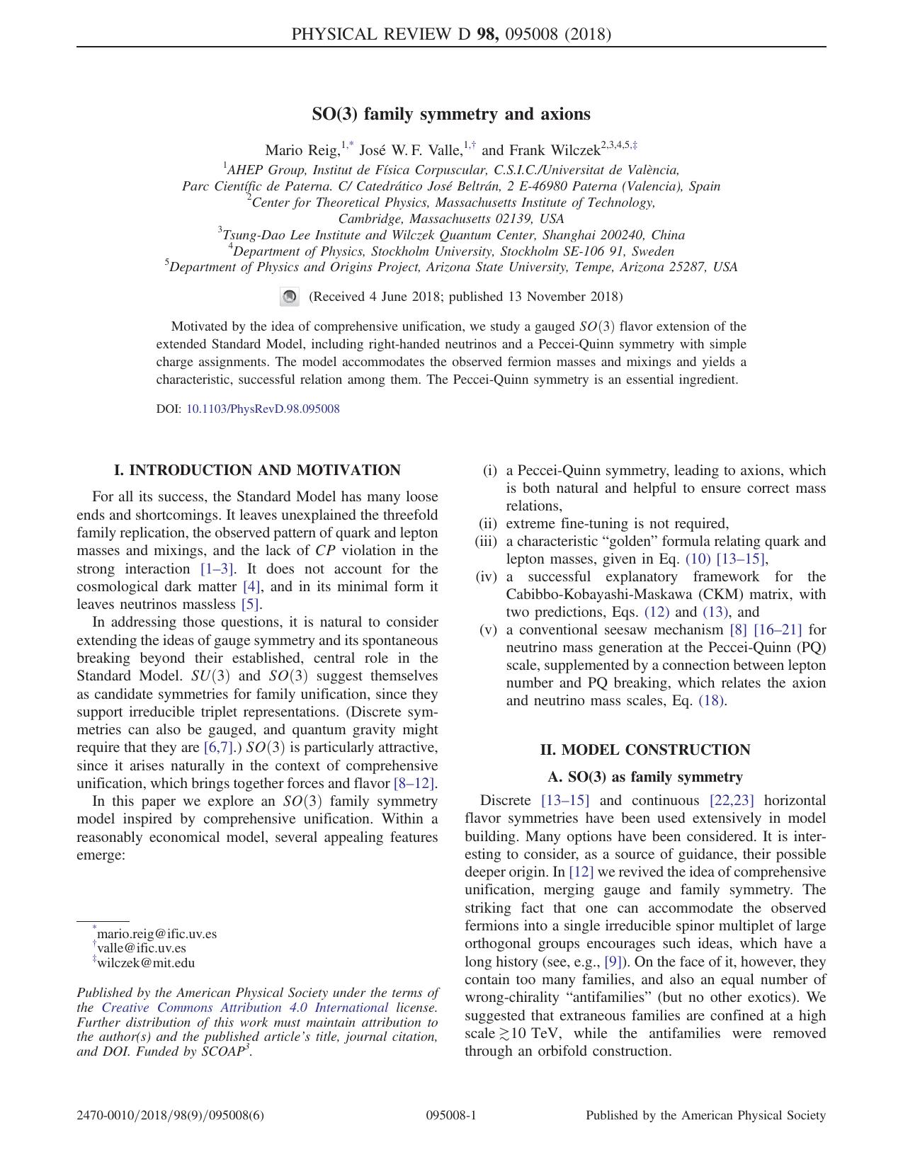 SO(3) family symmetry and axions by Unknown