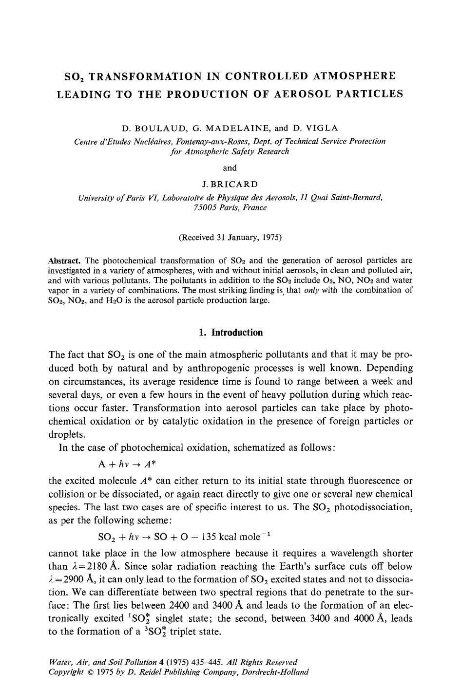 SO<Subscript>2<Subscript> Transformation in controlled atmosphere leading to the production of aerosol particles by Unknown