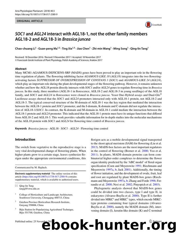 SOC1 and AGL24 interact with AGL18-1, not the other family members AGL18-2 and AGL18-3 in Brassica juncea by unknow