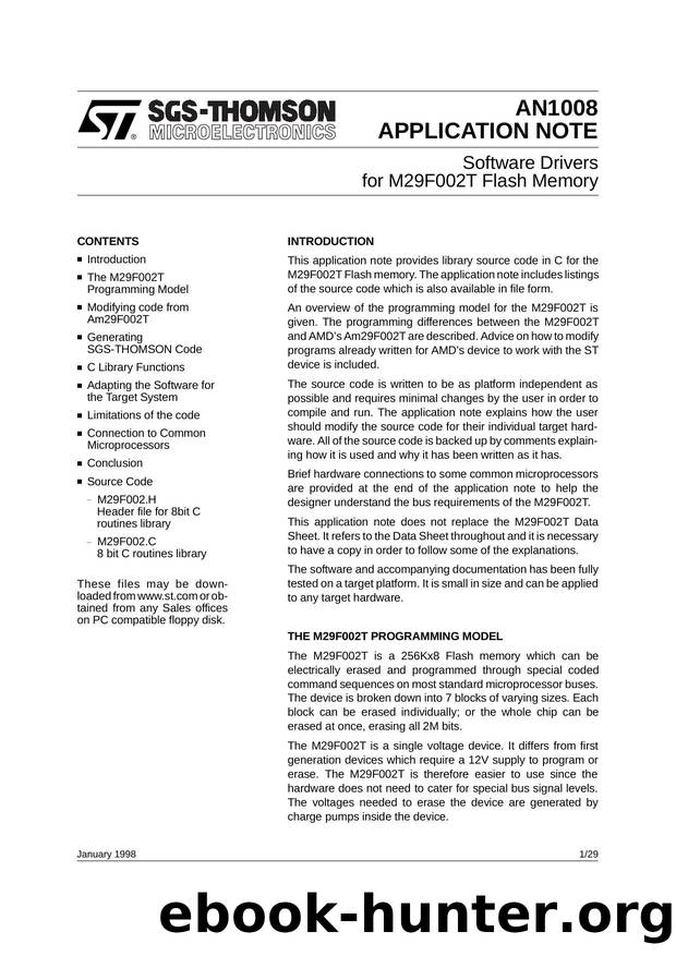 SOFTWARE DRIVERS FOR M29F002T FLASH MEMORY by SGS-THOMSON Microelectronics