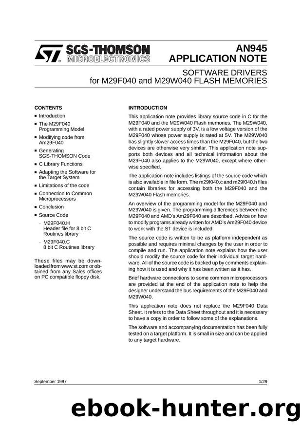 SOFTWARE DRIVERS FOR M29F040 AND M29W040 FLASH MEMORIES by SGS-THOMSON Microelectronics