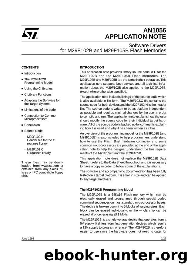 SOFTWARE DRIVERS FOR M29F102B AND M29F105B FLASH MEMORIES by STMicroelectronics