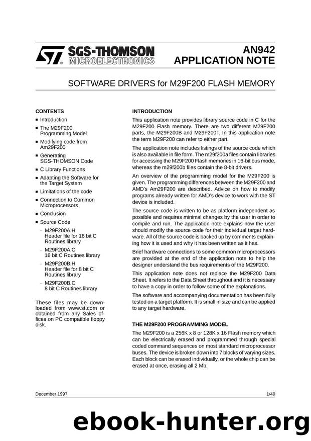 SOFTWARE DRIVERS FOR M29F200 FLASH MEMORY by SGS-THOMSON Microelectronics
