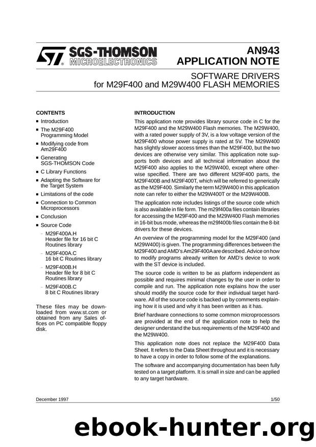 SOFTWARE DRIVERS FOR M29F400 AND M29W400 FLASH MEMORIES by SGS-THOMSON Microelectronics
