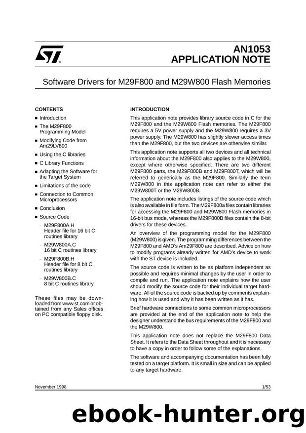 SOFTWARE DRIVERS FOR M29F800 AND M29W800 FLASH MEMORIES by STMicroelectronics